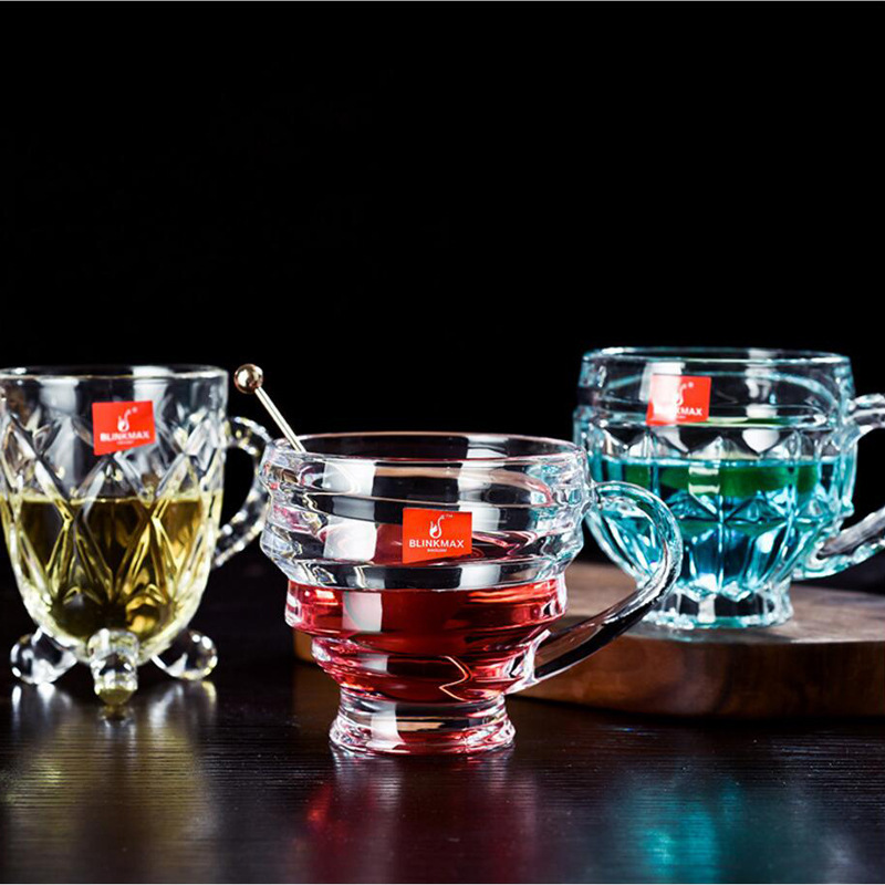 blinkmax/丽尊160ml螺旋纹特色把杯新款玻璃花茶咖啡