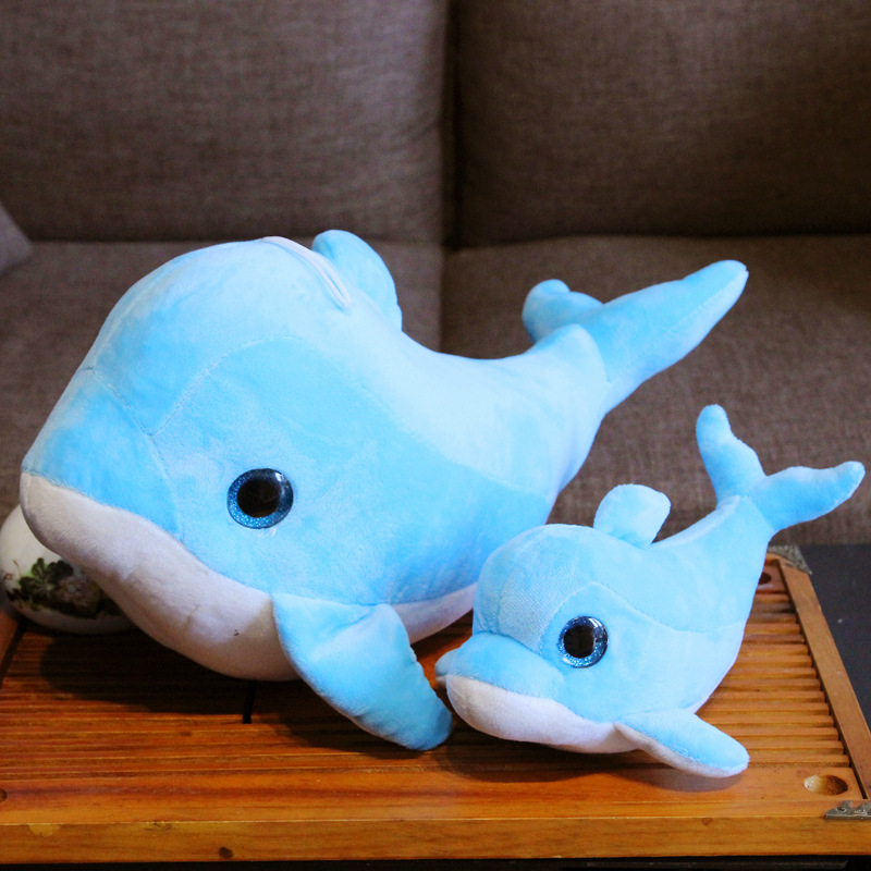 可爱海豚毛绒公仔儿童玩偶海洋馆玩具蓝色布娃娃睡觉抱枕礼物女孩