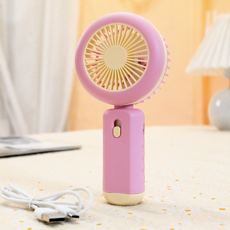 Cross-Border Simple Handheld LED Ambient Light Small Fan Summer Portable Second Speed Control Rechargeable Fan Gift