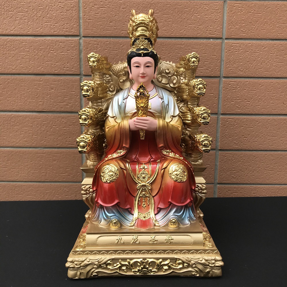 新款九龙圣母树脂神像铜彩三圣母娘娘家用居家供奉九江圣母摆件