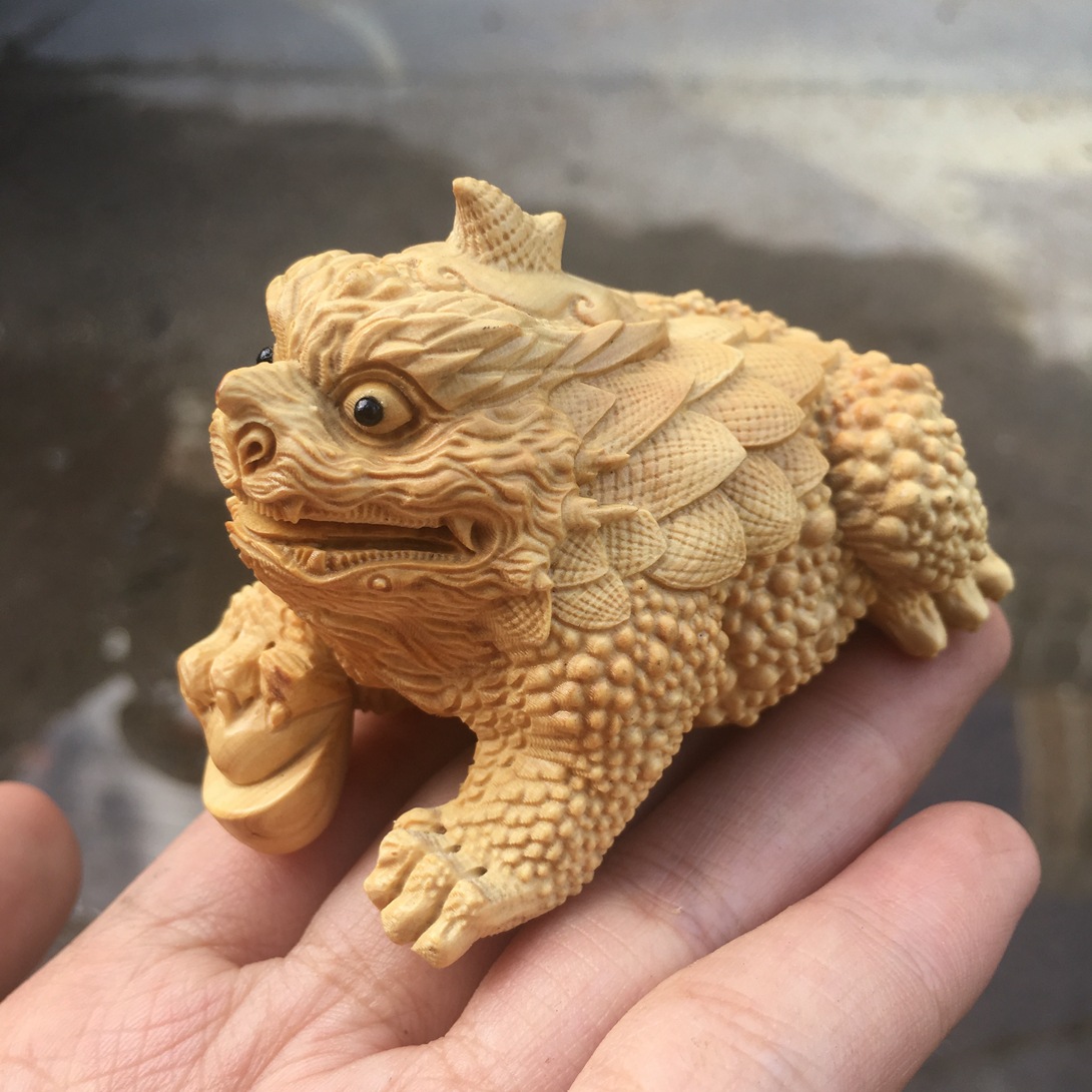 黄杨木雕三足金蟾手把件 实木雕刻蟾蜍文玩摆件茶宠装饰工艺品