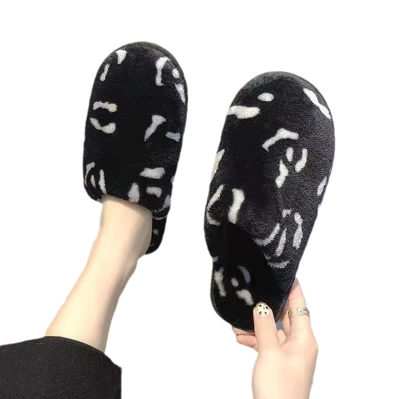 Autumn and Winter Ins Fashion Home Cotton Slippers Men and Women Couple Korean Style Fleece-Lined Warm Home Closed Toe Cotton Slippers