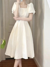 泡泡袖连衣裙女装夏季长裙白色裙子2024年新款法式小个子显瘦春秋