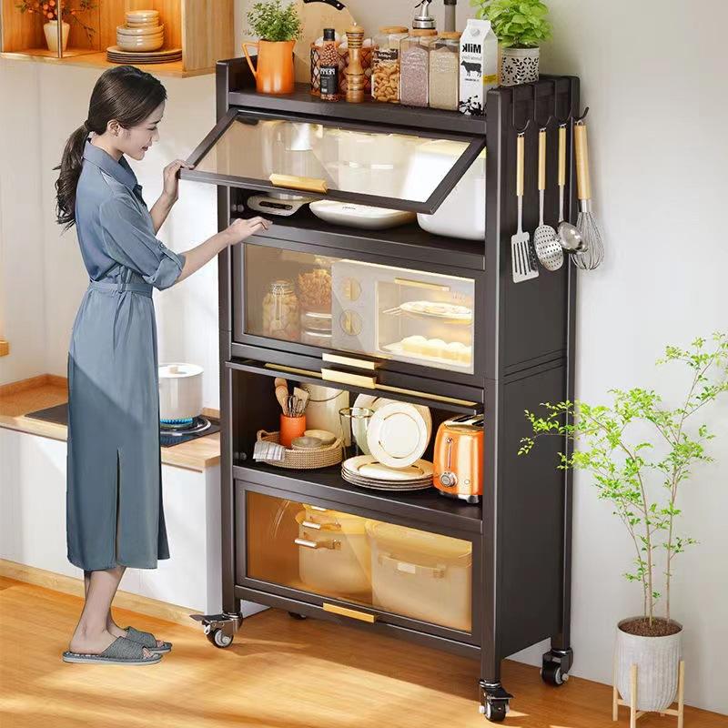 厨房置物架落地多层收纳柜带门置物柜多功能微波炉储物柜锅具柜子