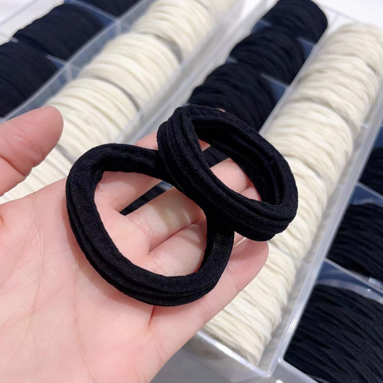 New Black Rice Combination Simple Elegant Fashion Elastic Towel Ring Hair Band All-Match Horsetail Does Not Hurt Hair Rope Rubber Band