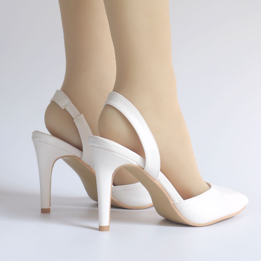 9厘米白色高跟尖头凉鞋后带尖头高跟拖鞋女婚礼高跟婚纱礼服鞋