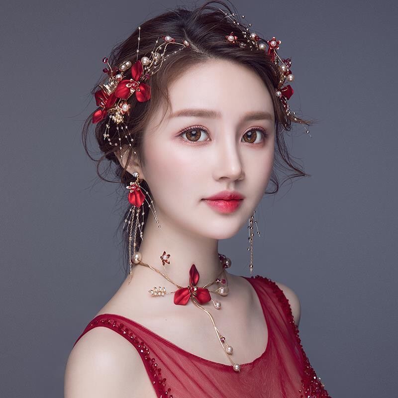 【化妆师推荐】新娘敬酒服头饰森系仙美结婚礼服中式婚纱头花套装