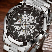 跨境爆款瑞士男士时尚钢带手表全自动镂空机械手表watch一件代发