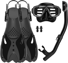 浮潜套装成人钢化玻璃潜水镜脚蹼浮潜面镜全干式呼吸管浮潜三件套