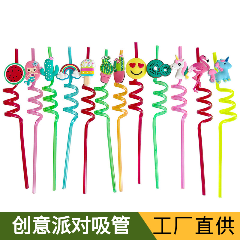 Spot Pet Hard Spiral Straw Fruit Shape Decorative Drink Straw Washable Hard Tube animal Pattern 4