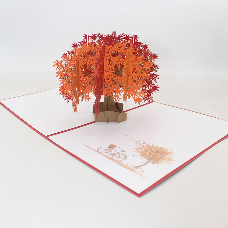 枫叶3d立体贺卡定制旅游纪念烫金印刷纸雕雕刻宣传教师节生日礼物