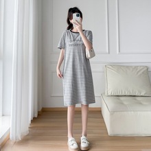 8630#（实拍）夏季 新款 条纹 短袖 连衣裙
