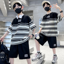 男童夏季套装2024新款韩版中大童条纹宽松洋气两件套儿童时尚童装