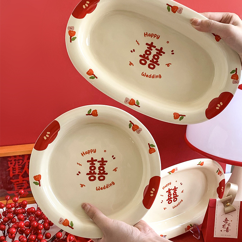 Double Xi Character Engagement Gift Chopsticks Tableware Set for New Couple Ceramic Girlfriends Dowry for Bride Rice Bowls and Chopsticks Combination