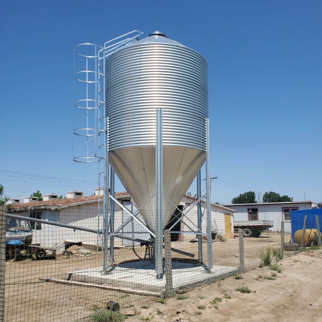 料塔15吨自动化料线养殖饲料料塔20吨镀锌板储存料仓料罐猪场设备