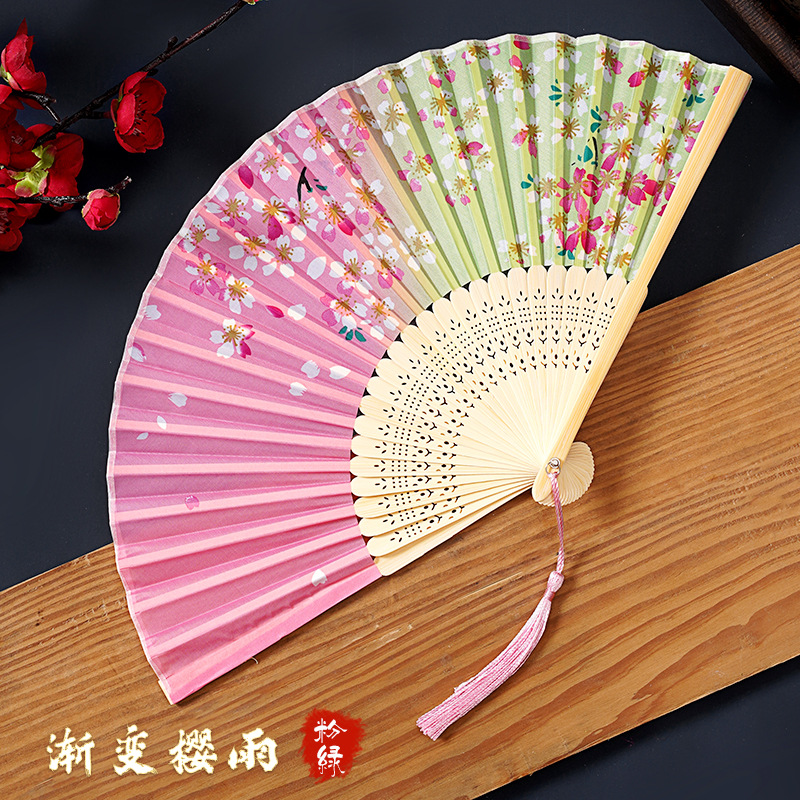 Fan Folding Fan Chinese Style Ancient Style Tassel Summer Women's Dance Cheongsam Hanfu Folding Portable Tassel Small Bamboo Fan