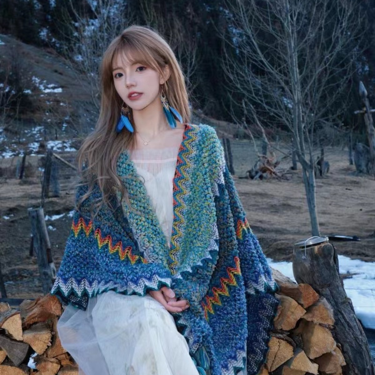 Factory Direct Sales Autumn and Winter Ethnic Style Shawl Yunnan Lijiang Dali Guilin Tourism Retro Style Stitching Outer Cloak