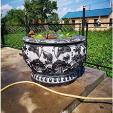 制作青石石雕水缸 庭院养花养鱼石雕缸摆件 汉白玉石雕水缸