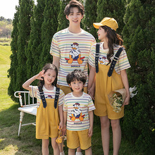家庭亲子装夏季母女装背带裤两件套一家四口套装洋气韩版一件代发