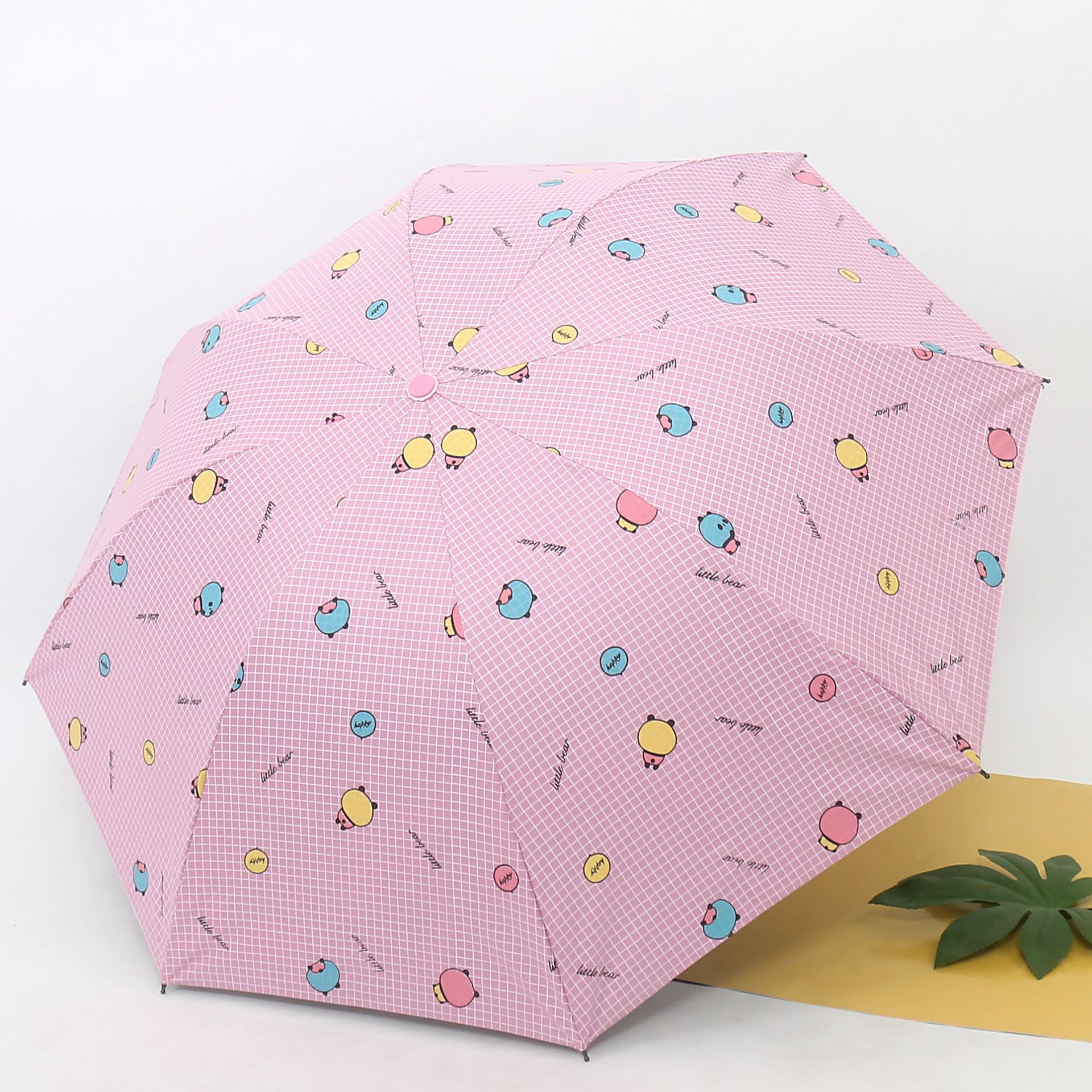 Cartoon Color Matching 8-Bone Black Glue Umbrella Five-Color Back Bear Advertising Umbrella Customized Gift Umbrella