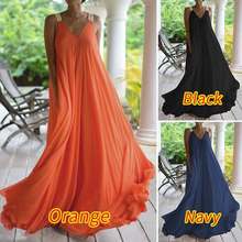 Summer new orange V-neck long dress bohemian plus size suspe