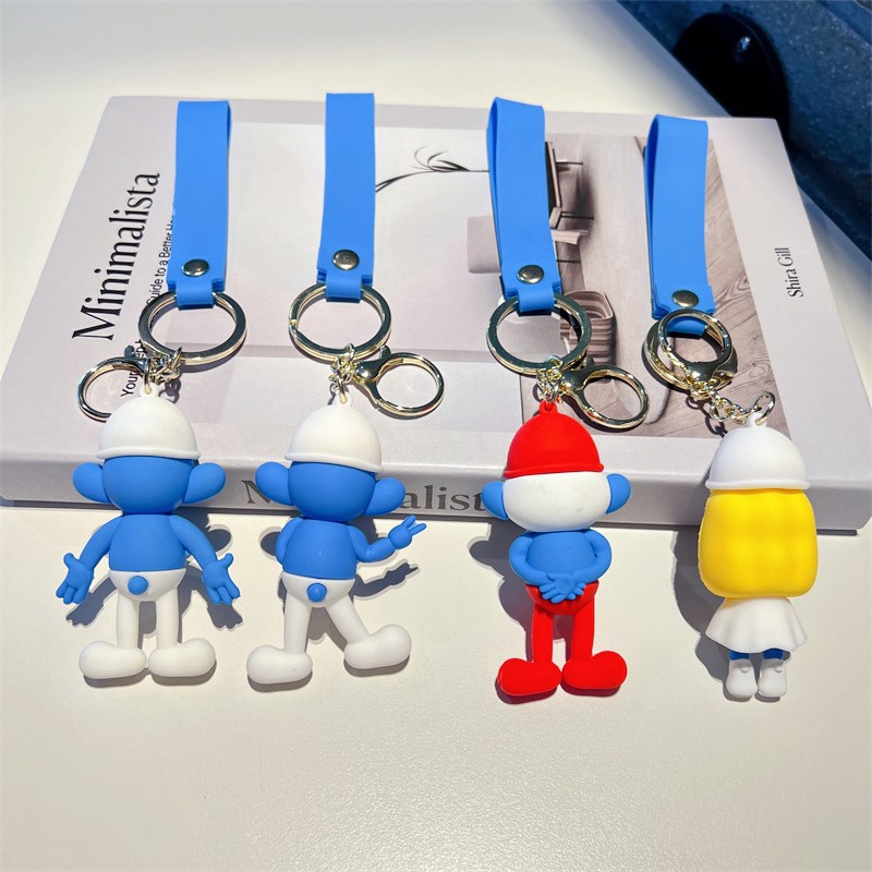 Creative Cartoon Blue Elf Keychain Cute Blue Sister Little Blue Man Blue Elf Grandpa Key Chain Men and Women's Pendants
