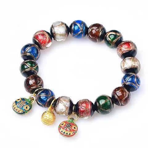 Spot Goods Beijing Palace Museum's Cultural and Creative Products Bracelet Swallowing Gold Beast Fragrant Gray Porcelain Glaze Cinnabar Bracelet Men and Women Ceramic Bracelet Wholesale