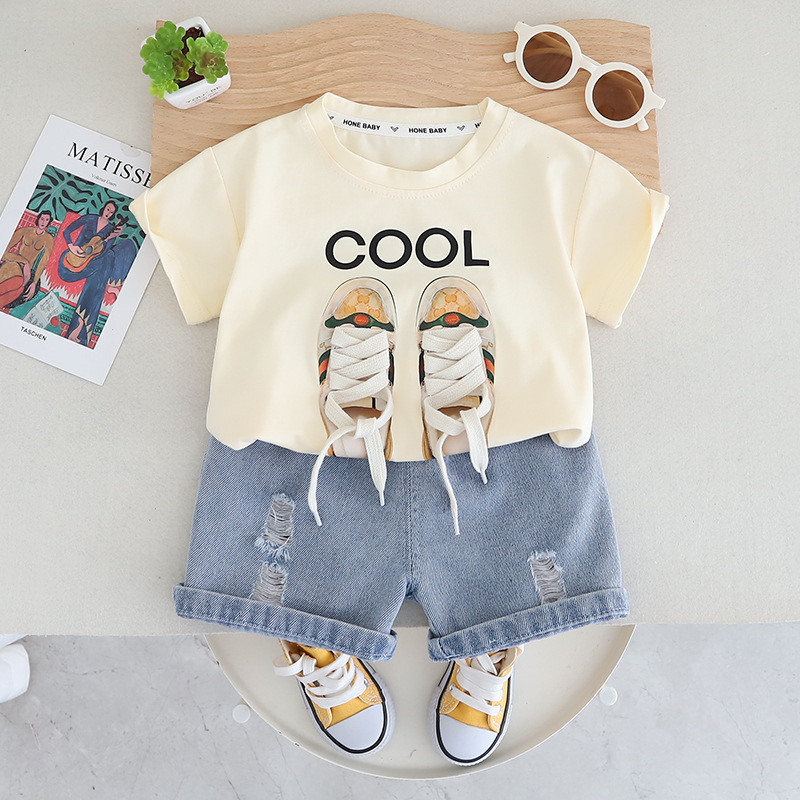 Boys' Summer New Short Sleeve Suit Children's Clothing 2024 Fashionable New Baby Two-Piece Suit Clothes Children's Summer Clothing Fashion