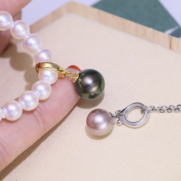 diy配件 s925纯银可拆卸万能扣 珍珠吊坠项链两用空托夹扣银托女