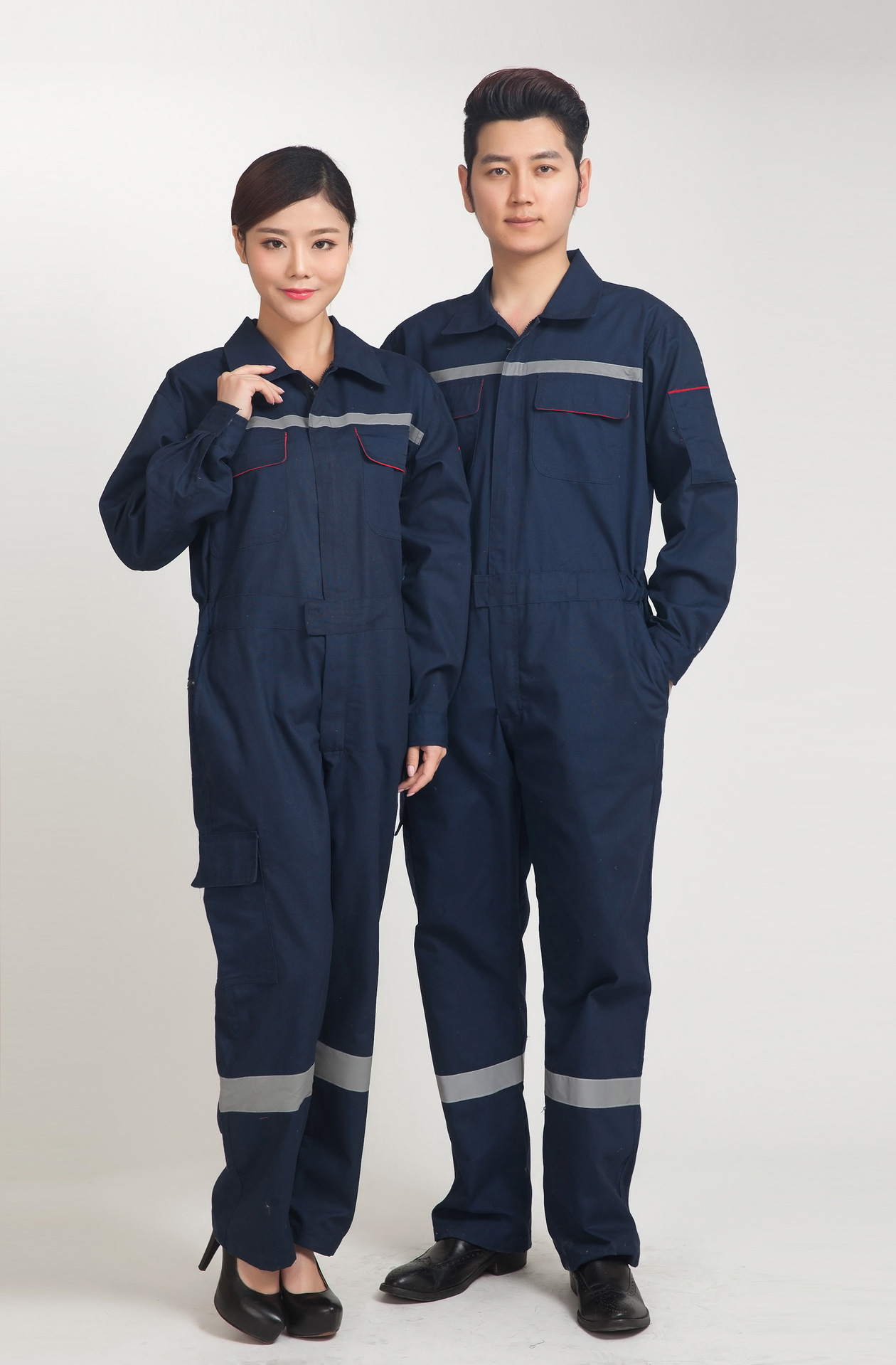 批发长袖连体工作服透气长袖反光连身衣工装男秋款船员服深兰色