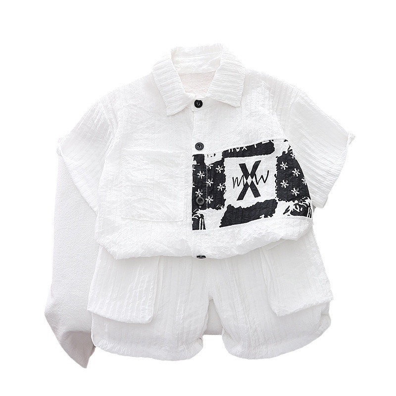 Boys Summer Suit 2024 New Western Style Baby Boy Short Sleeve Shirt Two-Piece Set Baby Children's Clothing Summer Korean Style Fashion