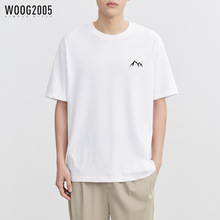 WOOG2005黑色刺绣圆领短袖t恤男 2024夏季新款微宽松简约半袖体恤