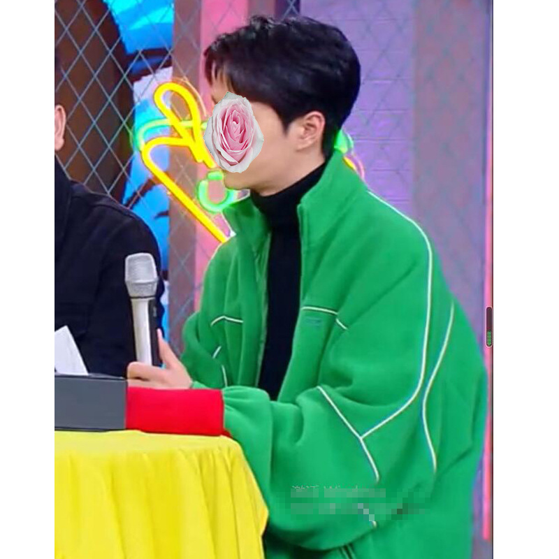 秋冬新款王一博同款绿色摇粒绒立领拉链衫宽松休闲外套男装2021潮