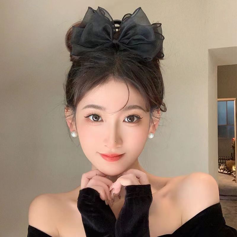 Black Double-Sided Bow Claw Clip Escaped Princess Headdress Oversized Korean Style Temperament Shark Clip Wholesale Barrettes Women