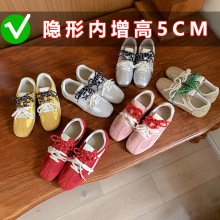 复古红色德训鞋女2025早春新款真皮方头板鞋百搭平底阿甘鞋休闲鞋