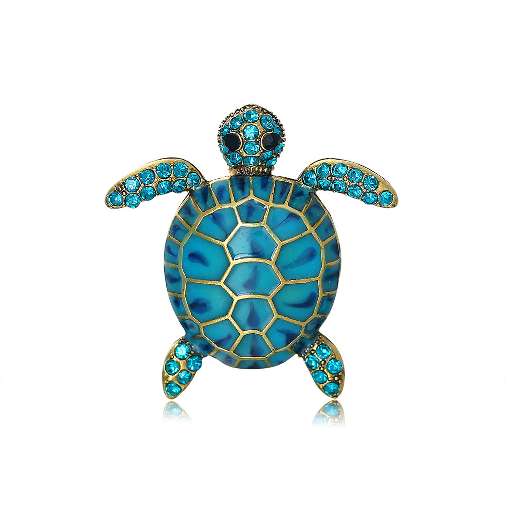 Fashion Creative Turtle Animal Brooch Personality Exaggerated Diamond Drop Oil Badge Vintage Pin Accessories Brooch