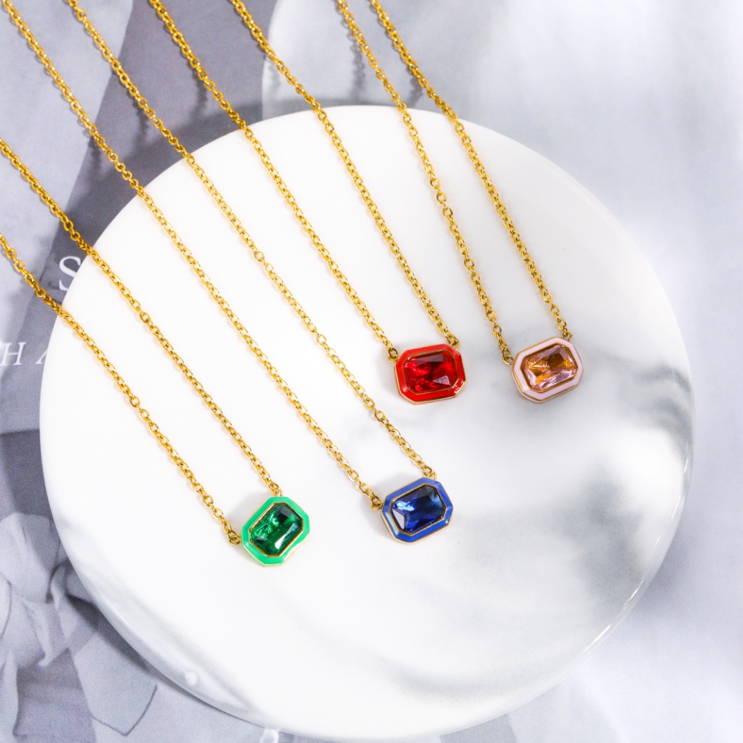 跨境千禧风项饰彩色马卡龙吊坠彩色锆石轻奢小众设计项链吊坠首饰