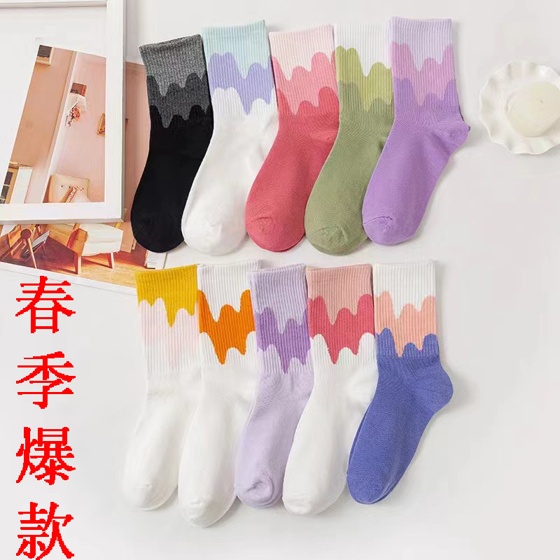 Ice Cream Socks Women's Japanese and Korean Mid-Calf Ins Trendy Cream Ice Cream Socks Spring and Autumn Comfortable Sweat-Absorbent Factory Direct Supply