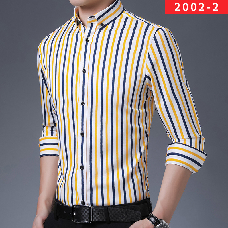 2023 New Spring Fashion Casual Men's Striped Shirt Stretch Shirt Business Style Long Sleeve Shirt