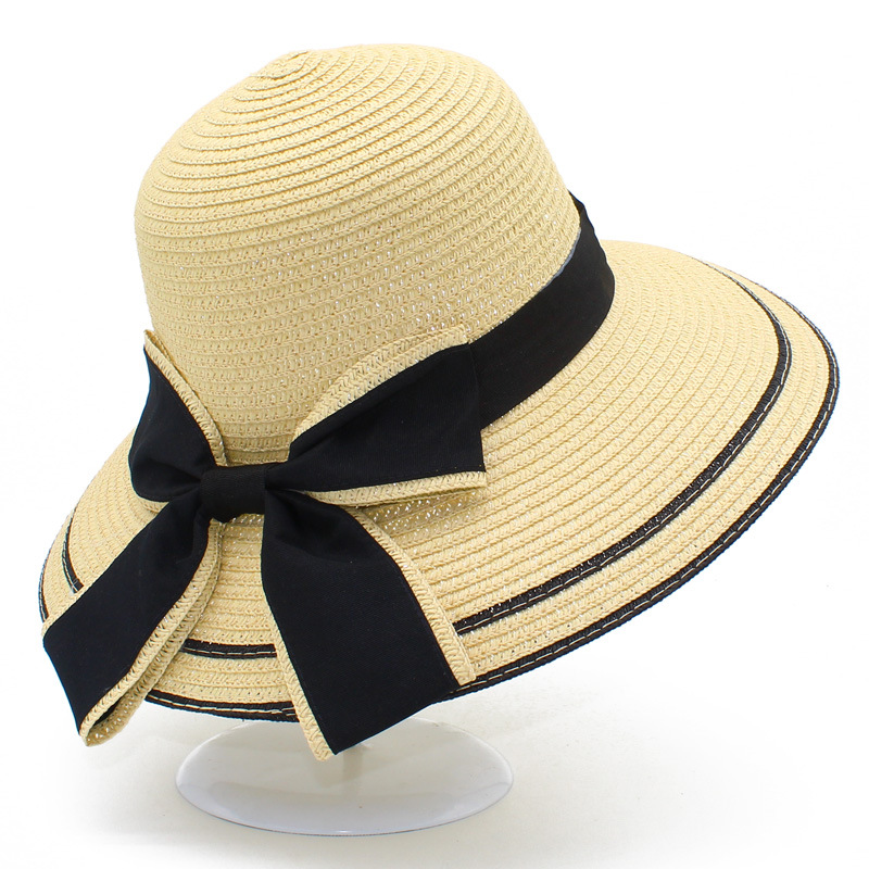 Western Style All-Matching Big Brim Sun Hat Women Elegant Bowknot Sun Protection by the Sea Sun Hat Wholesale Fashion Sun-Proof Straw Hat