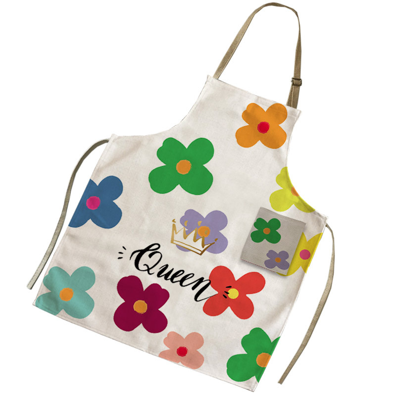 ins网红小花棉麻围裙女 厨房做饭家务罩衣奶茶咖啡店烘培碎花围裙