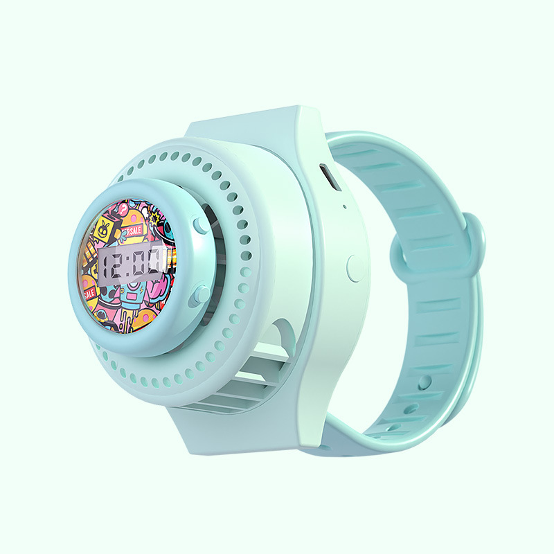 New 2023 Cartoon Watch Fan USB Charging Portable Student Children's Day Gift Wrist Mosquito Repellent Little Fan