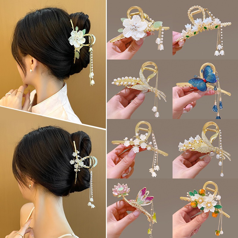Ancient Style Han Chinese Clothing Tassel Hairpin Back Head Large Updo Shark Clip Women's New Grip Hair Clip Headdress Wholesale
