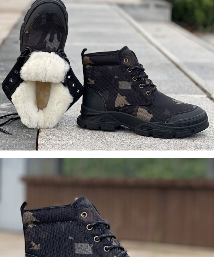 冬季棉鞋雪地靴防水保暖男鞋黑色战术军迷彩防寒靴羊毛一体靴防水