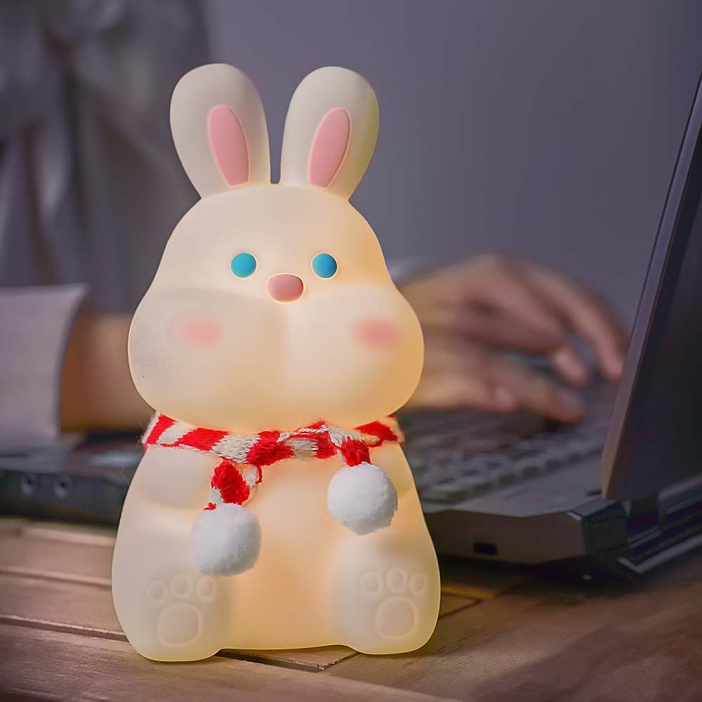 Exclusive for Cross-Border Dudu Rabbit Silicone Night Lamp Rabbit Year Gift USB Charging Colorful Remote Control Racket with Sleeping Light