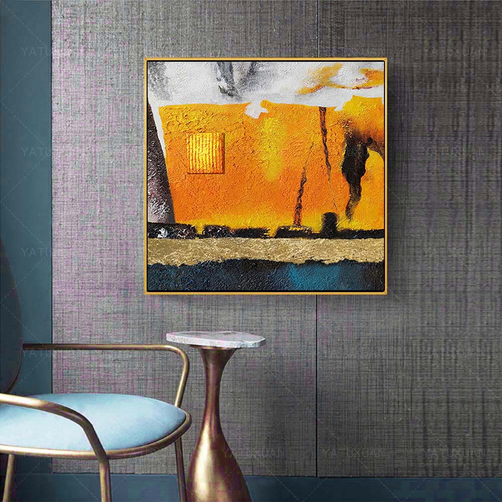 手绘油画立体抽象玄关走廊餐厅无框挂画橙色客厅沙发背景墙装饰画