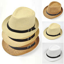 跨境专供夏天韩版遮阳草帽爵士礼帽男沙滩帽子女士时尚皮带款帽子