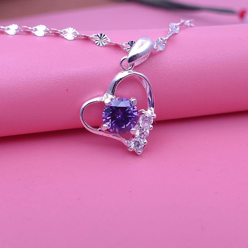 新款99纯银项链爱心坠子女首饰品银饰吊坠送女朋友七夕情人节礼物