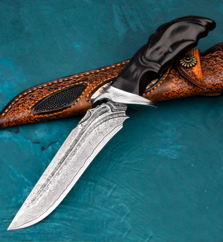 新品古筝vg10大马士革钢手工刀户外刀防身刀荒野求生刀精美礼品刀