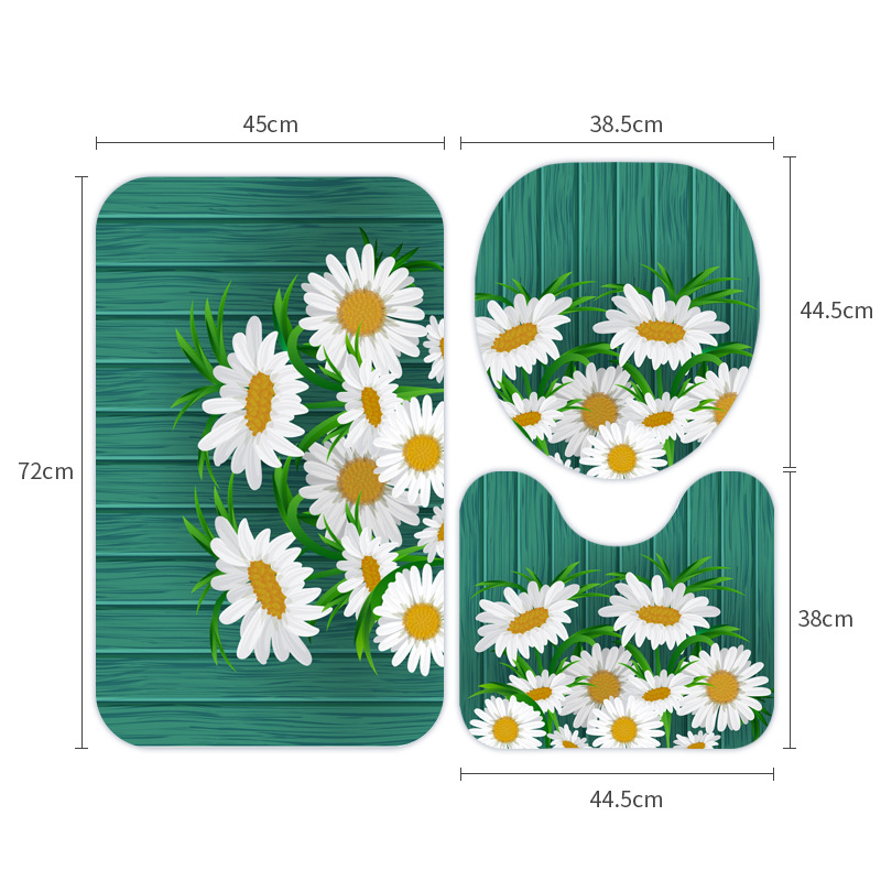 Modern Simple Fresh Shower Curtain Four-Piece Bathroom Waterproof Non-Slip Mat Toilet Mat U-Shaped Mat Factory Direct Sales